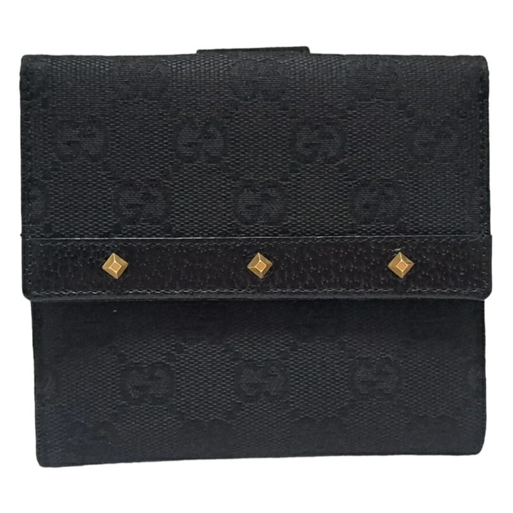 Gucci Bi fold Wallet GG Canvas Black Studs Double Snap Closure Double Sided